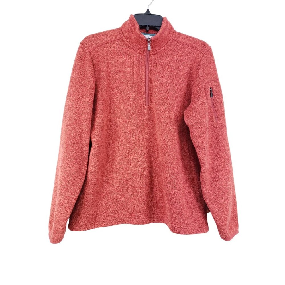 Orvis Fleece Half Zip Pullover Mens Medium Orange Long Sleeve Pullover
